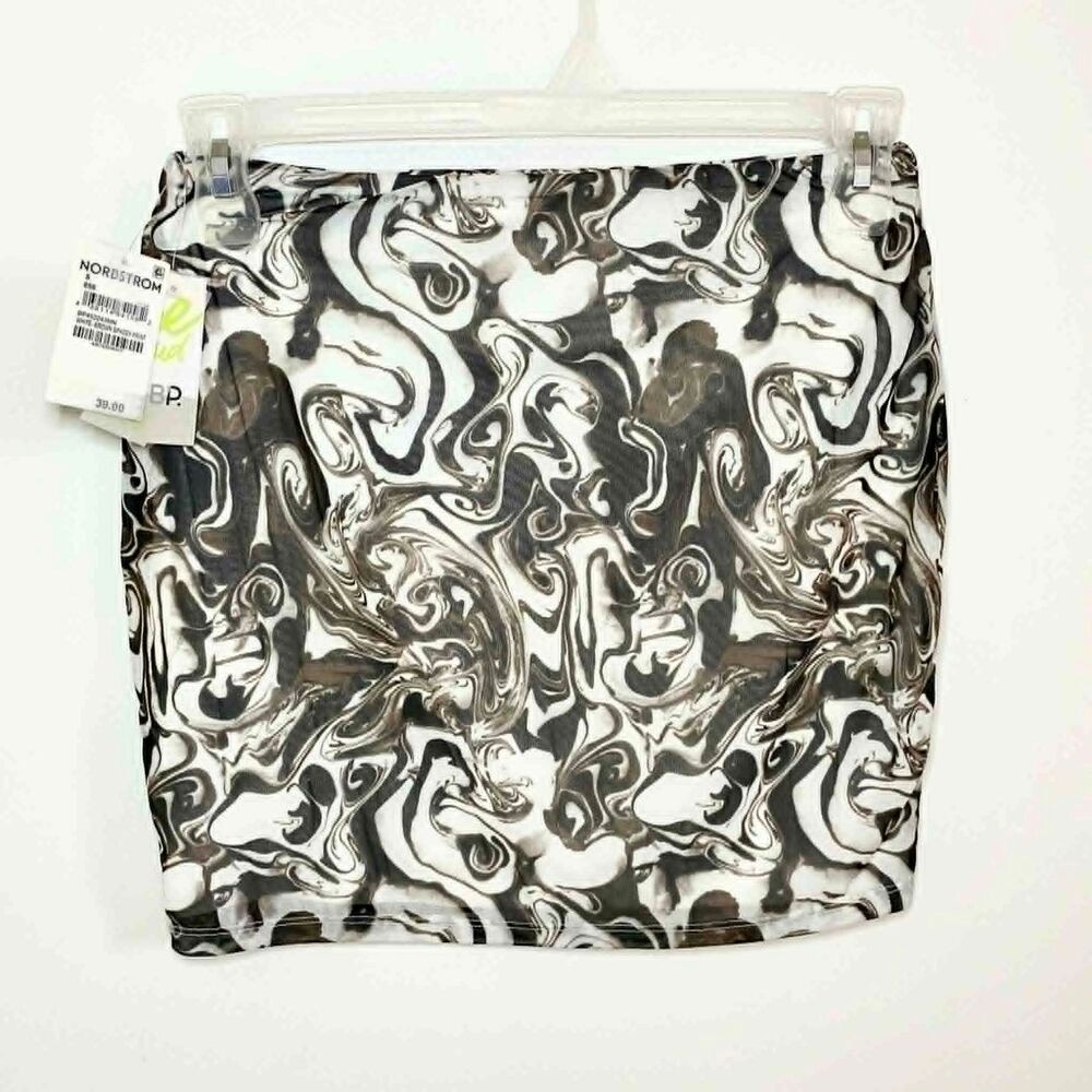 BP. Abstract Print Mini Skirt Size S NWT Nordstrom Brown White Swirl Bodycon